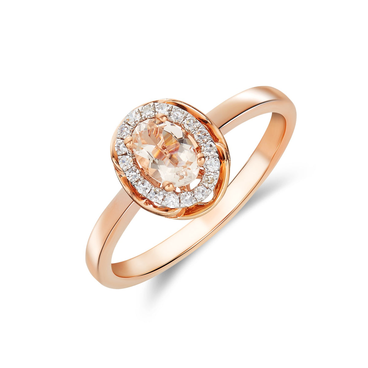 9CT RG 6X4 OVAL MORGANITE & DIAMOND CLUSTER RING WITH ROPE EDGE. RHODIUM TO DIAMONDS