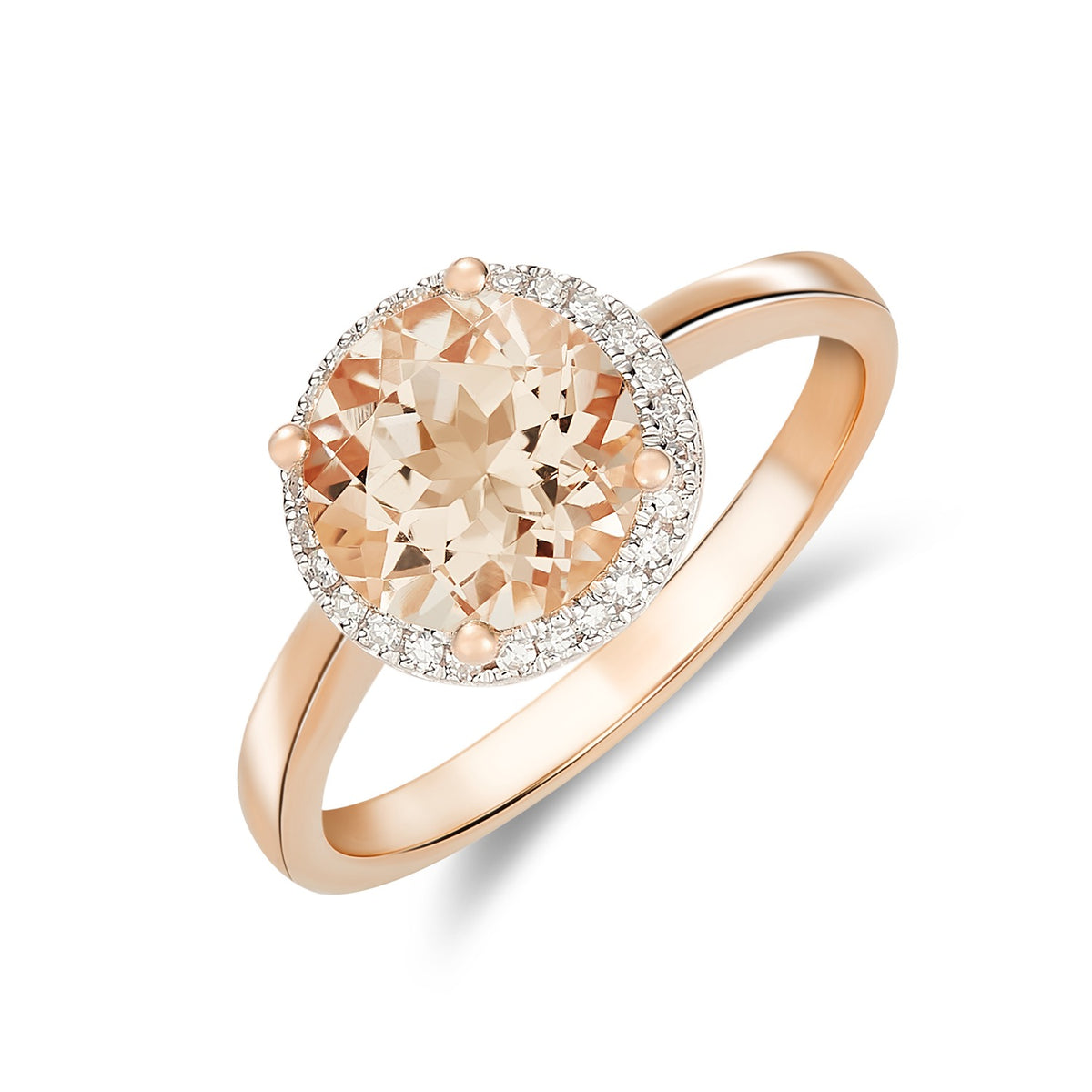 9CT RG 8MM ROUND MORGANITE AND DIAMOND CLAW CLUSTER RING