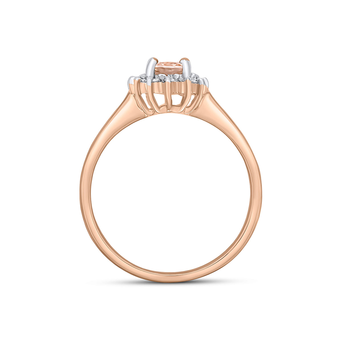 9CT RG 7X5 OVAL MORGANITE & DIAMOND CLAW CLUSTER RING. RHODIUM TO DIAMONDS