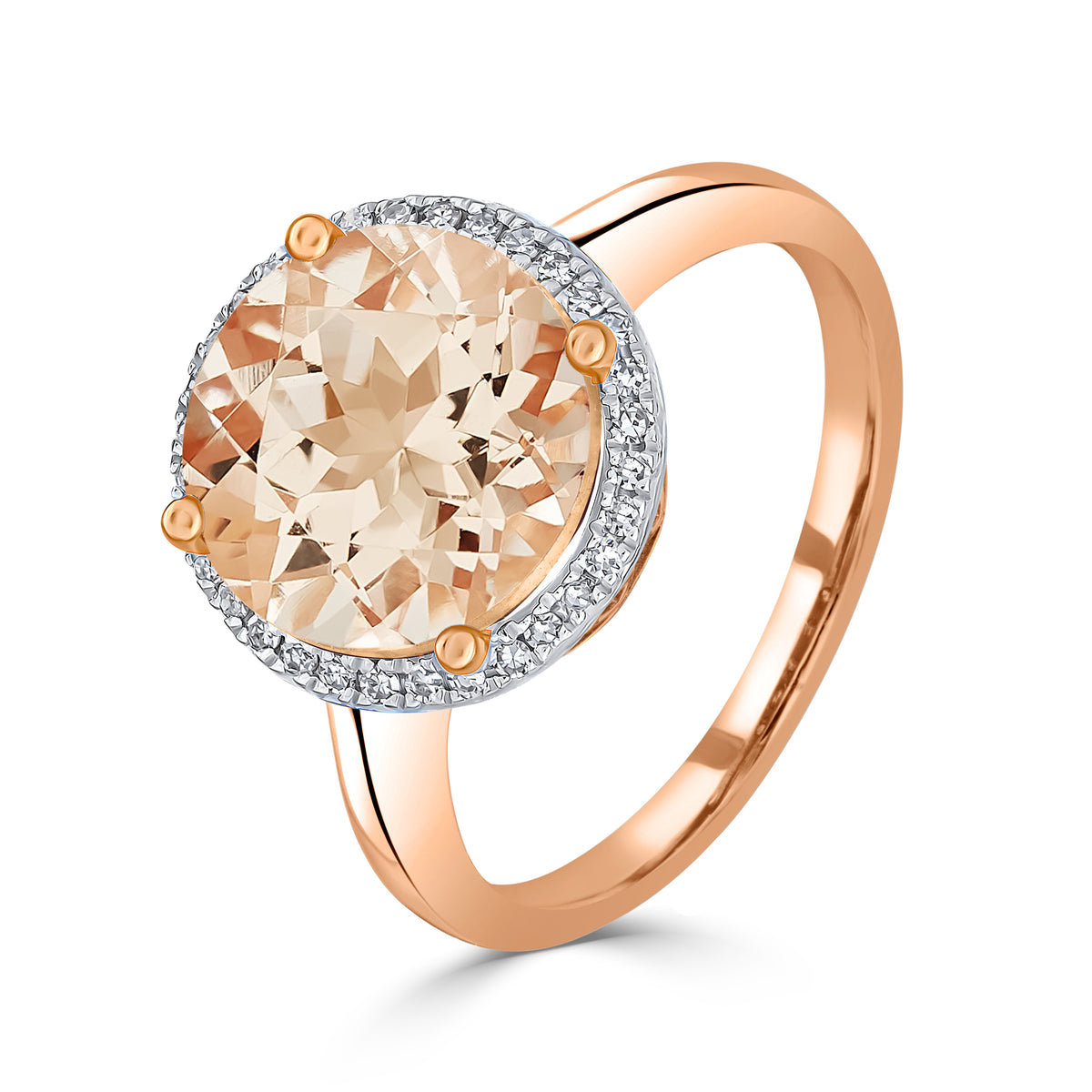 9RG 10MM ROUND MORGANITE & DIAMOND CLUSTER RING