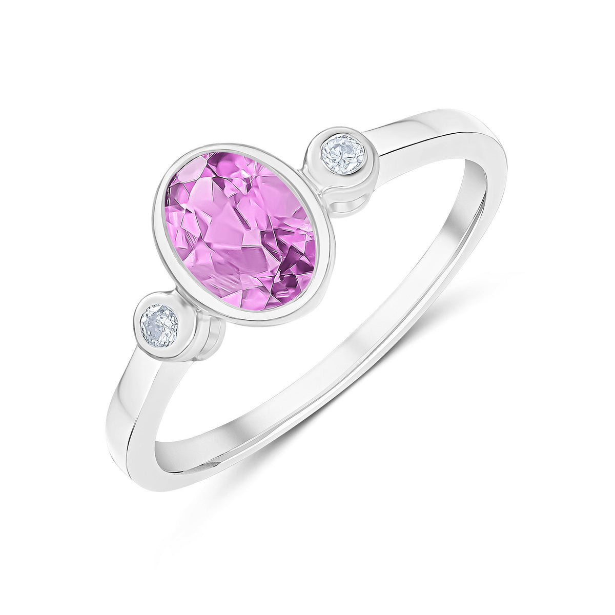9CT WG 7X5 OVAL PINK SAPPHIRE AND ROUND DIAMOND 3ST RUBOVER RING * STONE SHORTAGE SO CAN'T ORDER *