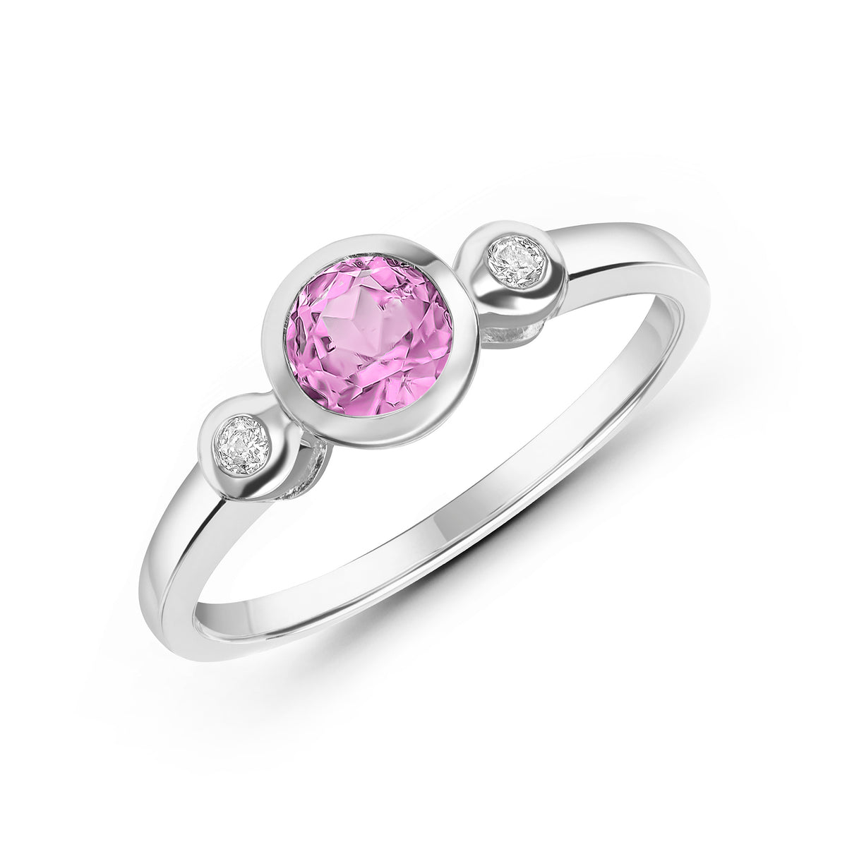 9CT WG 5MM ROUND PINK SAPPHIRE AND DIAMOND 3ST RUBOVER RING * STONE SHORTAGE SO CAN'T ORDER *
