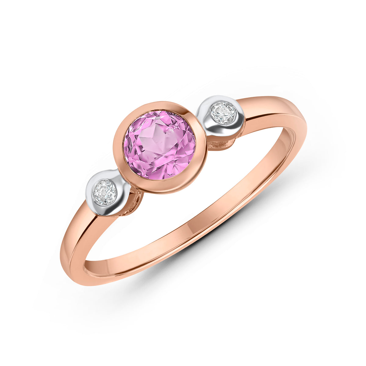 9CT RG 5MM ROUND PINK SAPPHIRE AND DIAMOND 3ST RUBOVER RING.RHODIUM TO DIAMONDS * STONE SHORTAGE SO CAN'T ORDER *