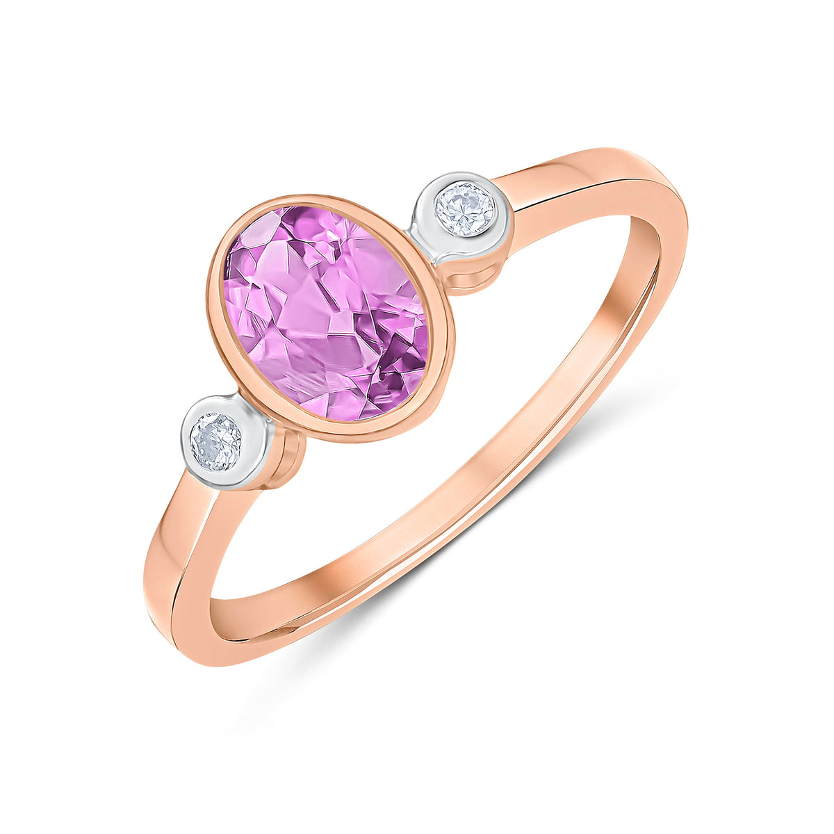 9CT RG 7X5 OVAL PINK SAPPHIRE AND ROUND DIAMOND 3ST RUBOVER RING. RHODIUM TO DIAMONDS * STONE SHORTAGE SO CAN'T ORDER *