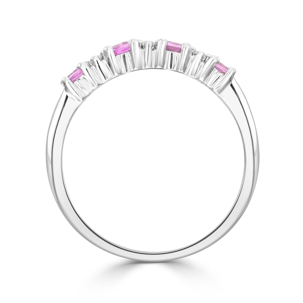 9CT WG ROUND PINK SAPPHIRE & DIAMOND 7ST CLAW SET RING