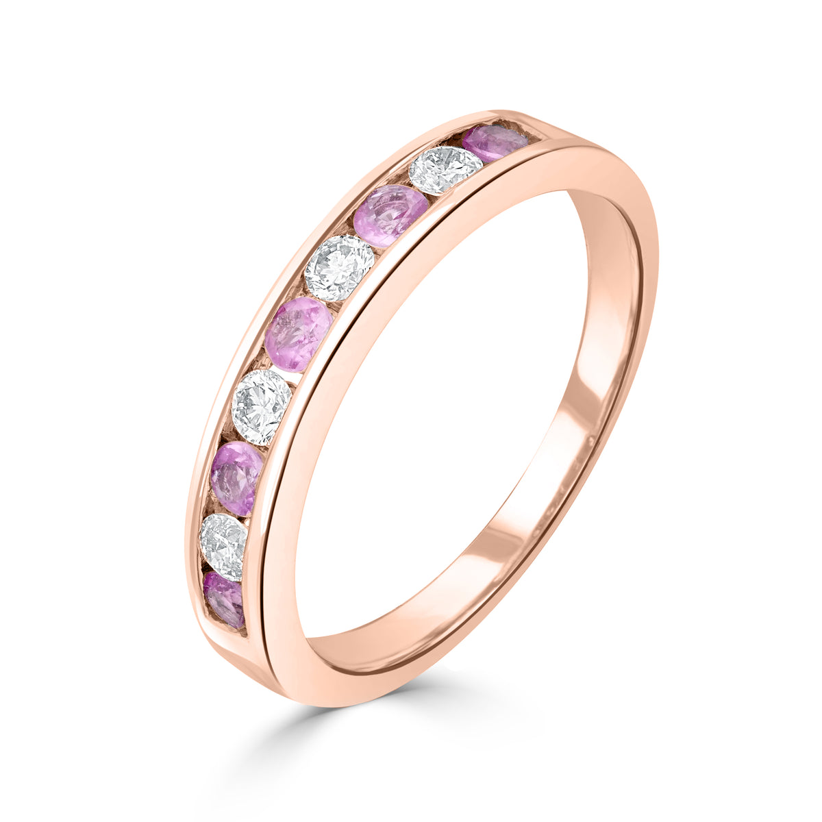 9CT RG ROUND PINK SAPPHIRE & DIAMOND 9 STONE CHANNEL SET RING