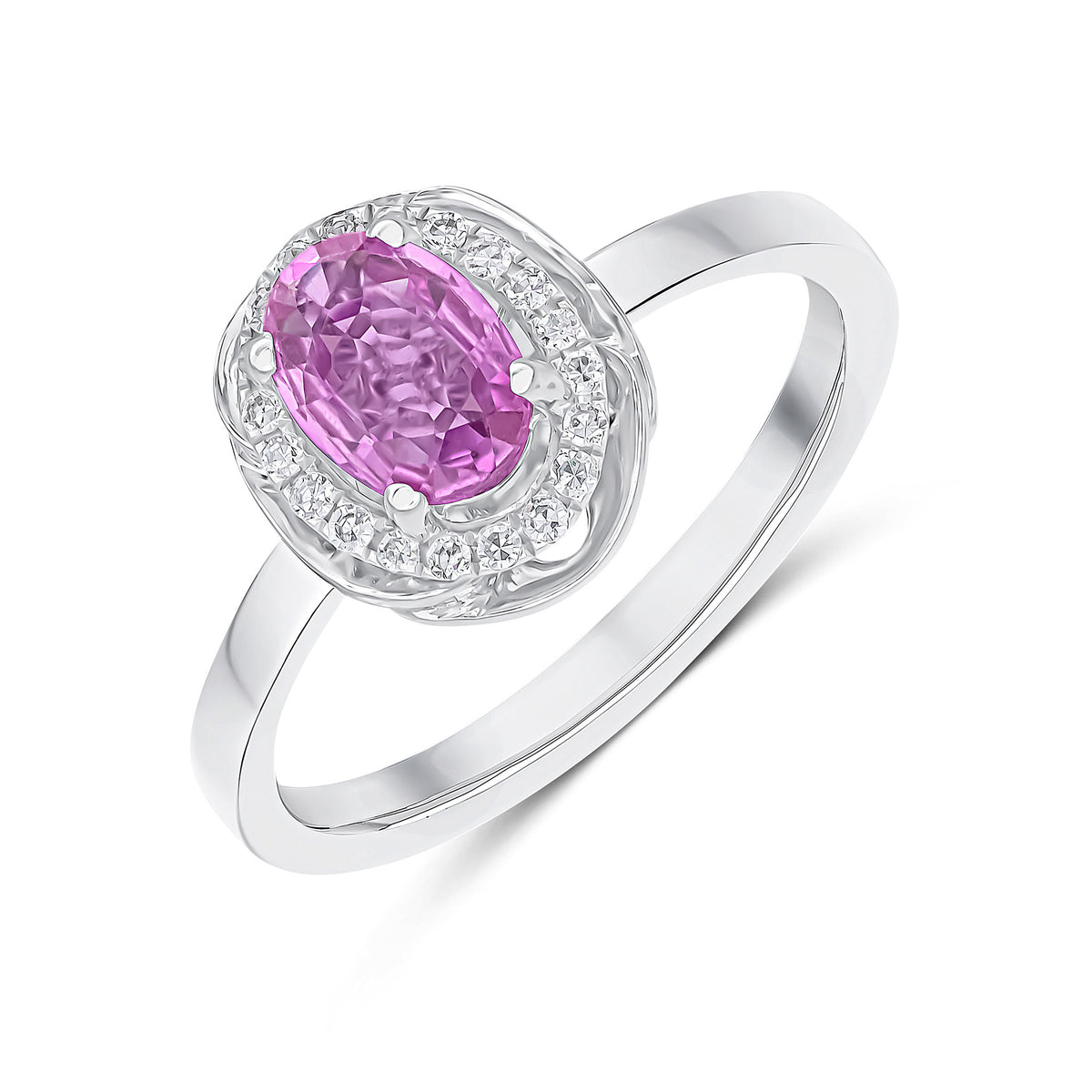 9CT WHITE GOLD PINK SAPPHIRE & DIAMOND0 FANCY CLUSTER RING