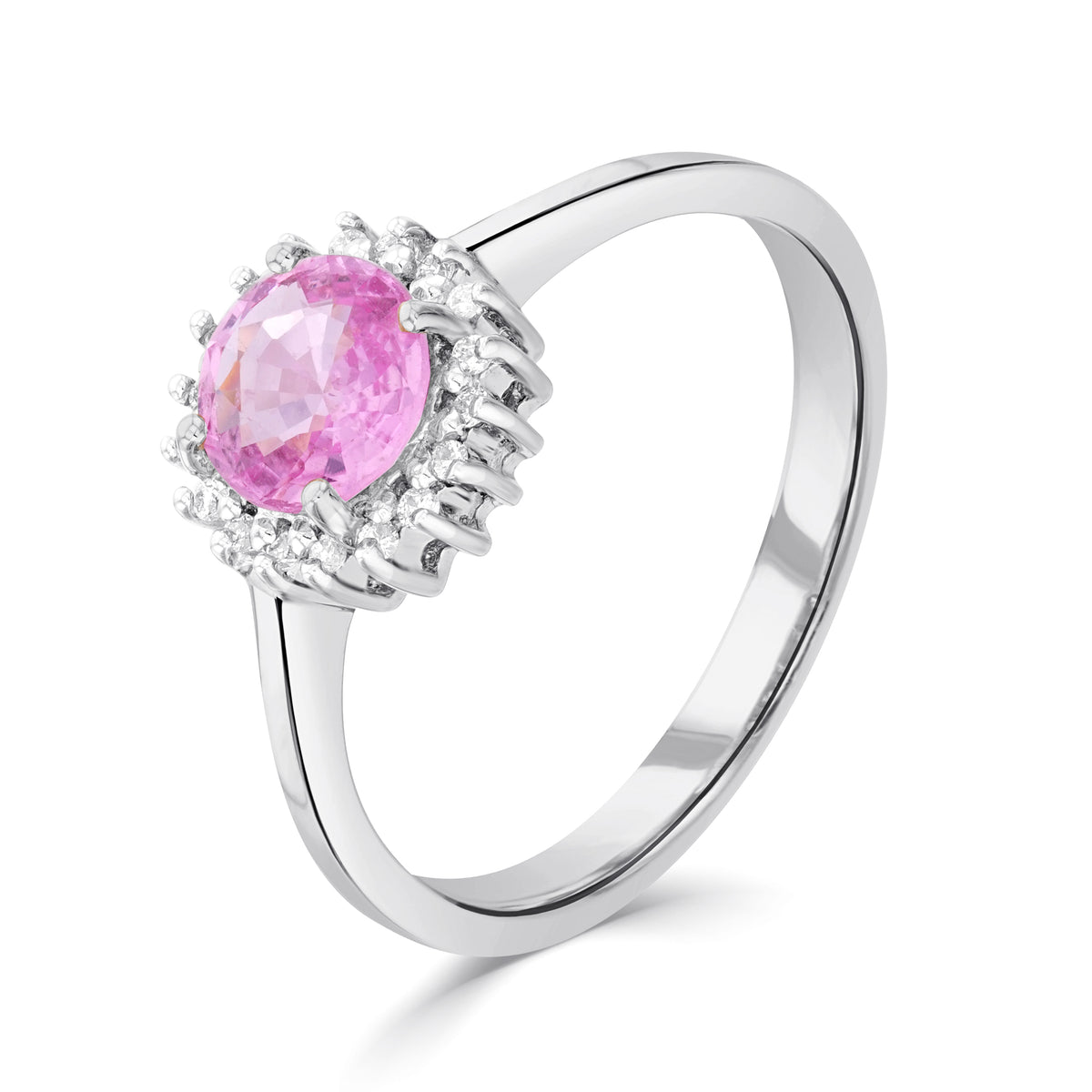 9CT WG ROUND PINK SAPPHIRE & DIAMOND CLUSTER RING * STONE SHORTAGE SO CAN'T ORDER *