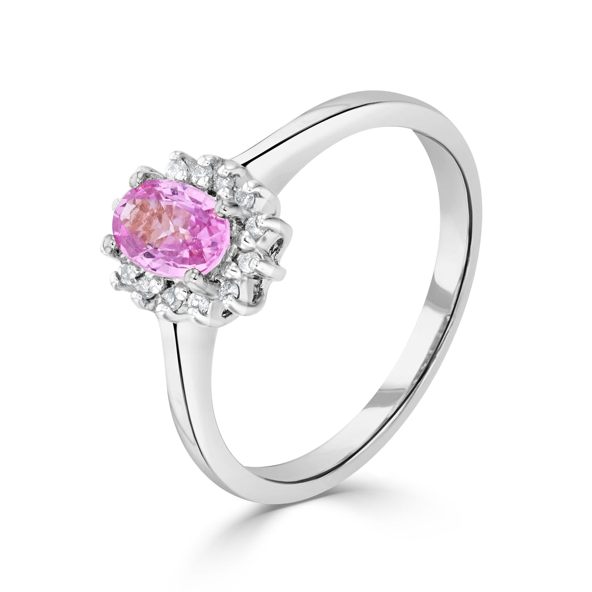 9CT WG 6X4 OVAL PINK SAPPHIRE & DIAMOND CLAW SET CLUSTER RING * STONES NOT CURRENTLY AVAILABLE SO CANNOT ORDER *