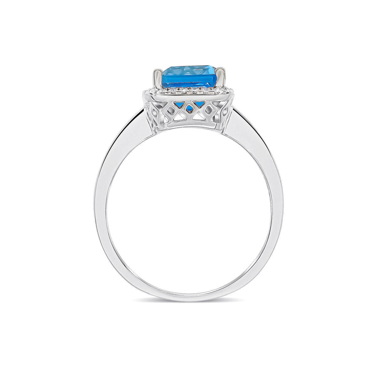 9CT WG 9X7 OCTAGON SWISS BLUE TOPAZ & DIAMOND CLAW SET CLUSTER RING