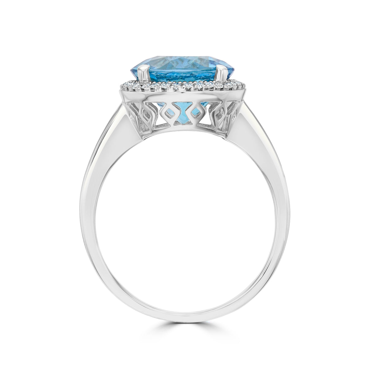 9WG 10MM ROUND SWISS BLUE TOPAZ & DIAMOND CLUSTER RING