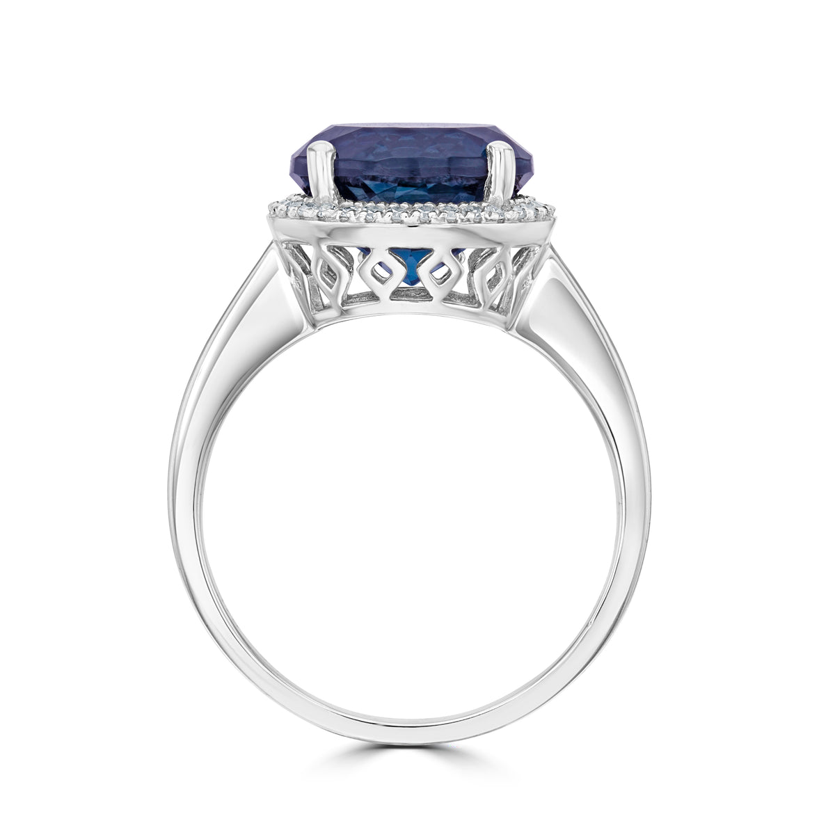 9WG 10MM ROUND LONDON BLUE TOPAZ & DIAMOND CLUSTER RING