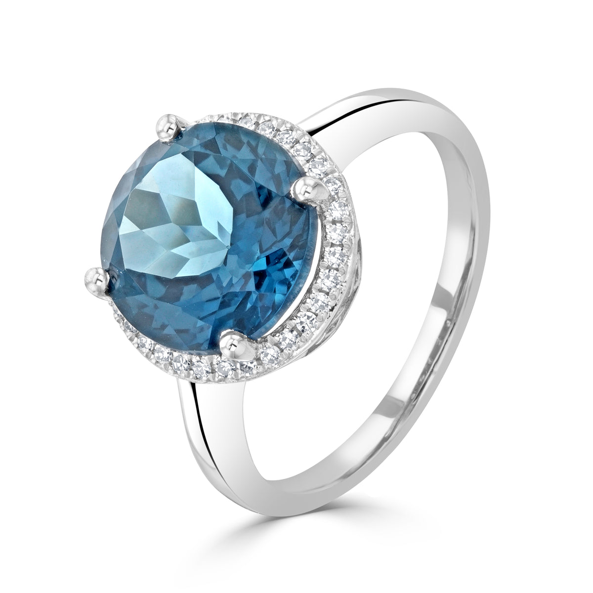 9WG 10MM ROUND LONDON BLUE TOPAZ & DIAMOND CLUSTER RING