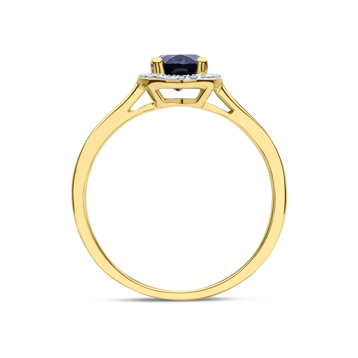 9CT YG 7X5 OVAL LONDON BLUE TOPAZ & ROUND DIAMOND HALO CLUSTER RING. RHODIUM TO DIAMONDS