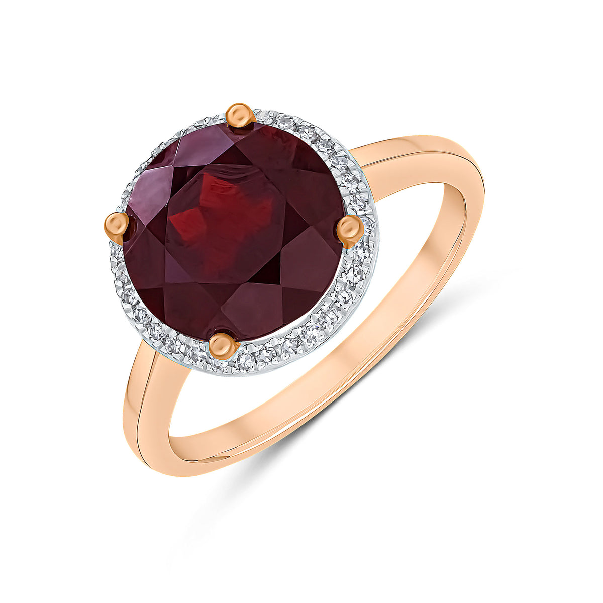 9CT RG 10MM ROUND GARNET & DIAMOND CLUSTER RING