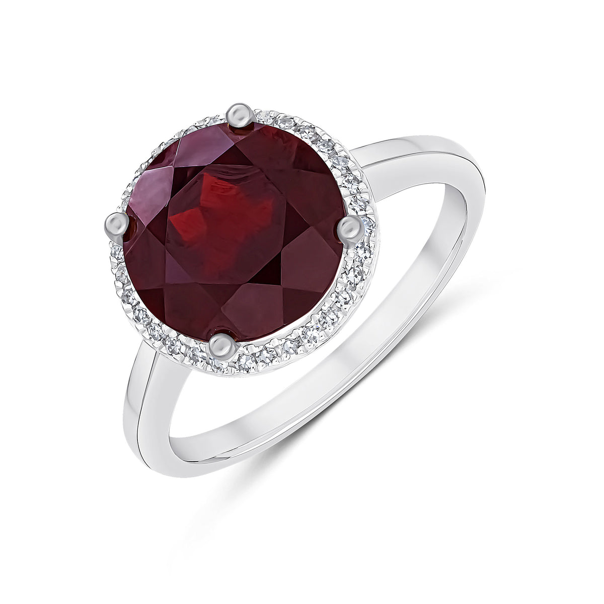 9WG 10MM ROUND GARNET & DIAMOND CLUSTER RING