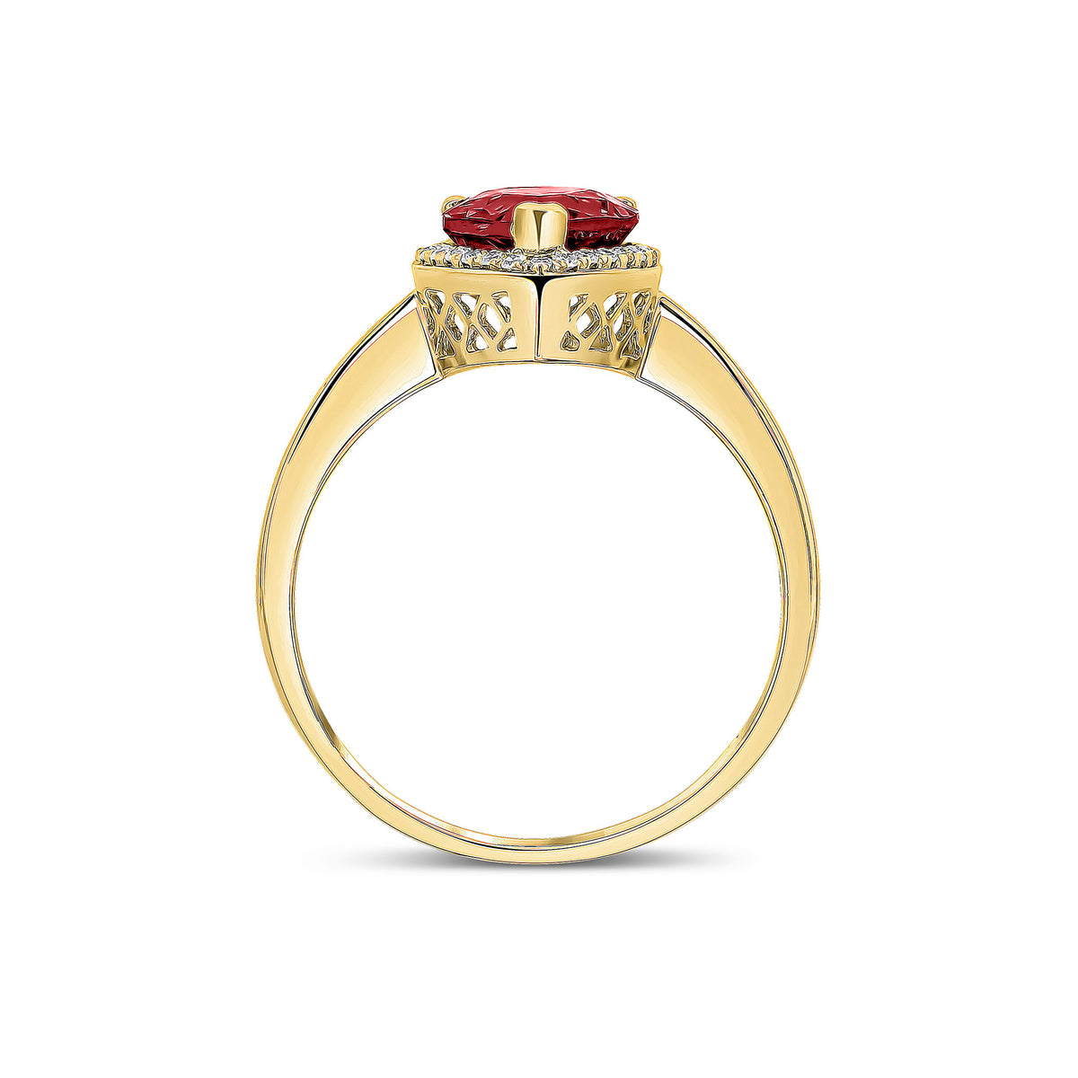 9CT YG 9X7 PEARSHAPE GARNET & DIAMOND CLAW SET CLUSTER RING. RHODIUM TO DIAMONDS