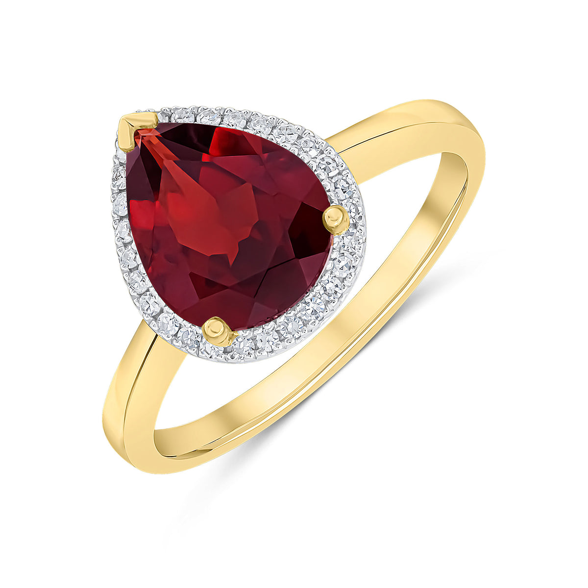 9CT YG 10X8 PEAR GARNET & DIAMOND CLUSTER RING