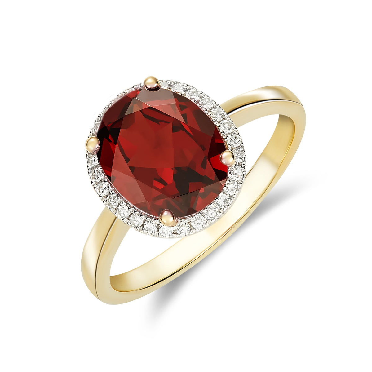 9CT WG 10X8 OVAL GARNET & DIAMOND CLAW SET CLUSTER RING