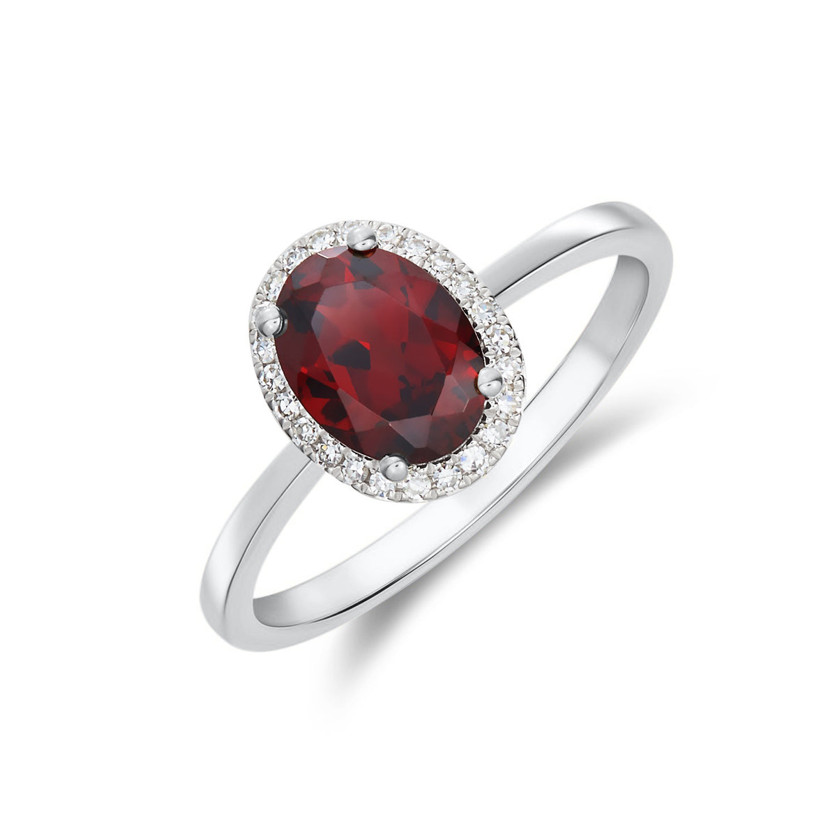 9CT WG 8X6 OVAL GARNET & DIAMOND CLAW SET CLUSTER RING