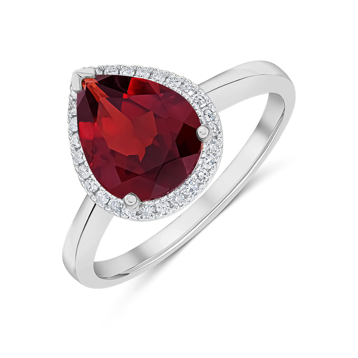 9CT WG 10X8 PEAR GARNET & DIAMOND CLUSTER RING