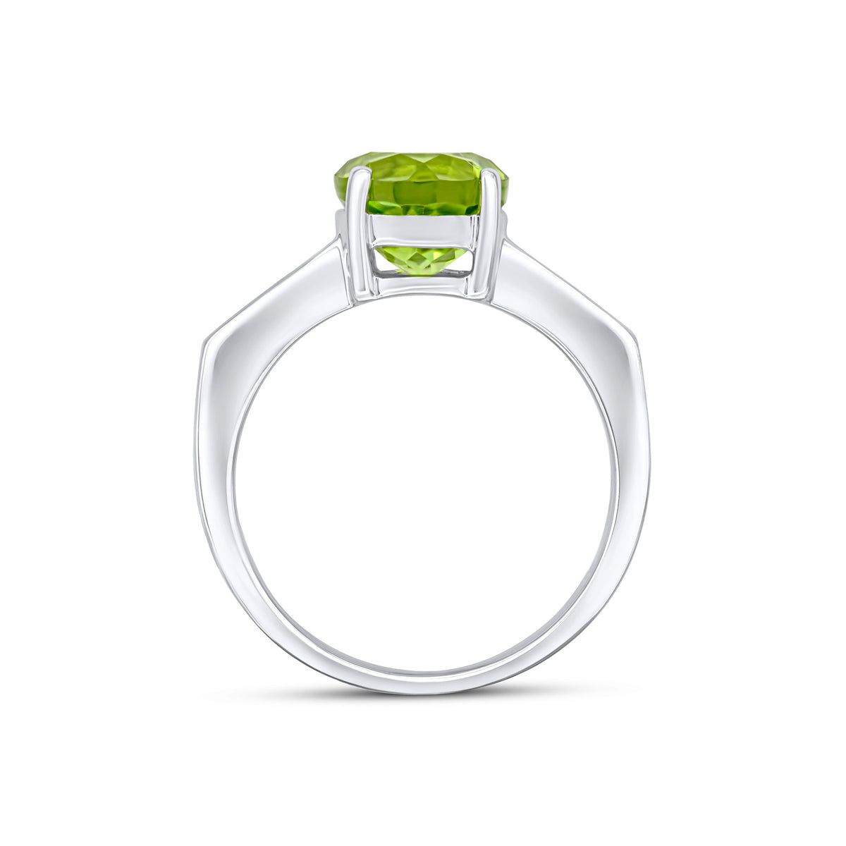 9CT WG CLAW SET 8MM ROUND PERIDOT SINGLE STONE RING WITH CHANNEL SET DIAMOND SHOULDERS