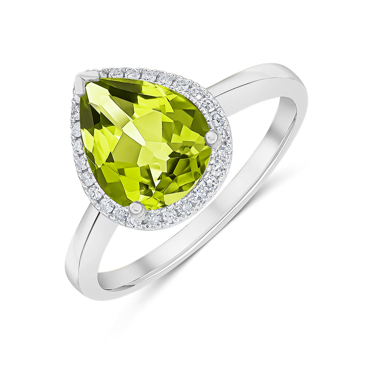 9CT WG 10X8 PEAR PERIDOT & DIAMOND CLUSTER RING