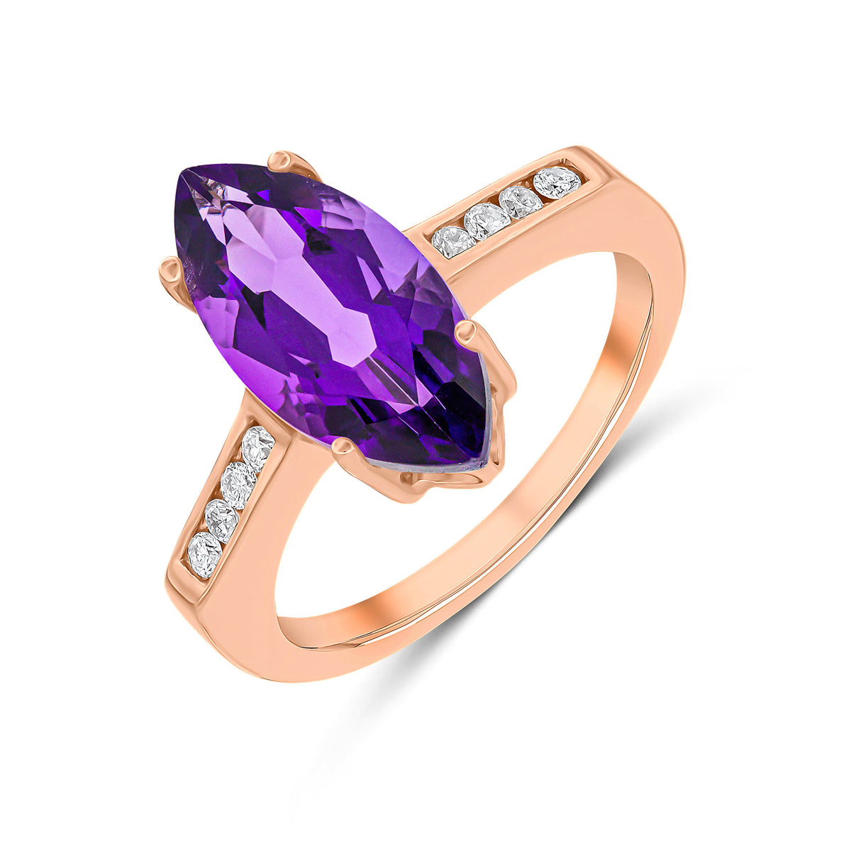 9CT RG 15X7 MARQUISE AMETHYST SINGLE STONE RING WITH CHANNEL SET DIAMOND SHOULDERS