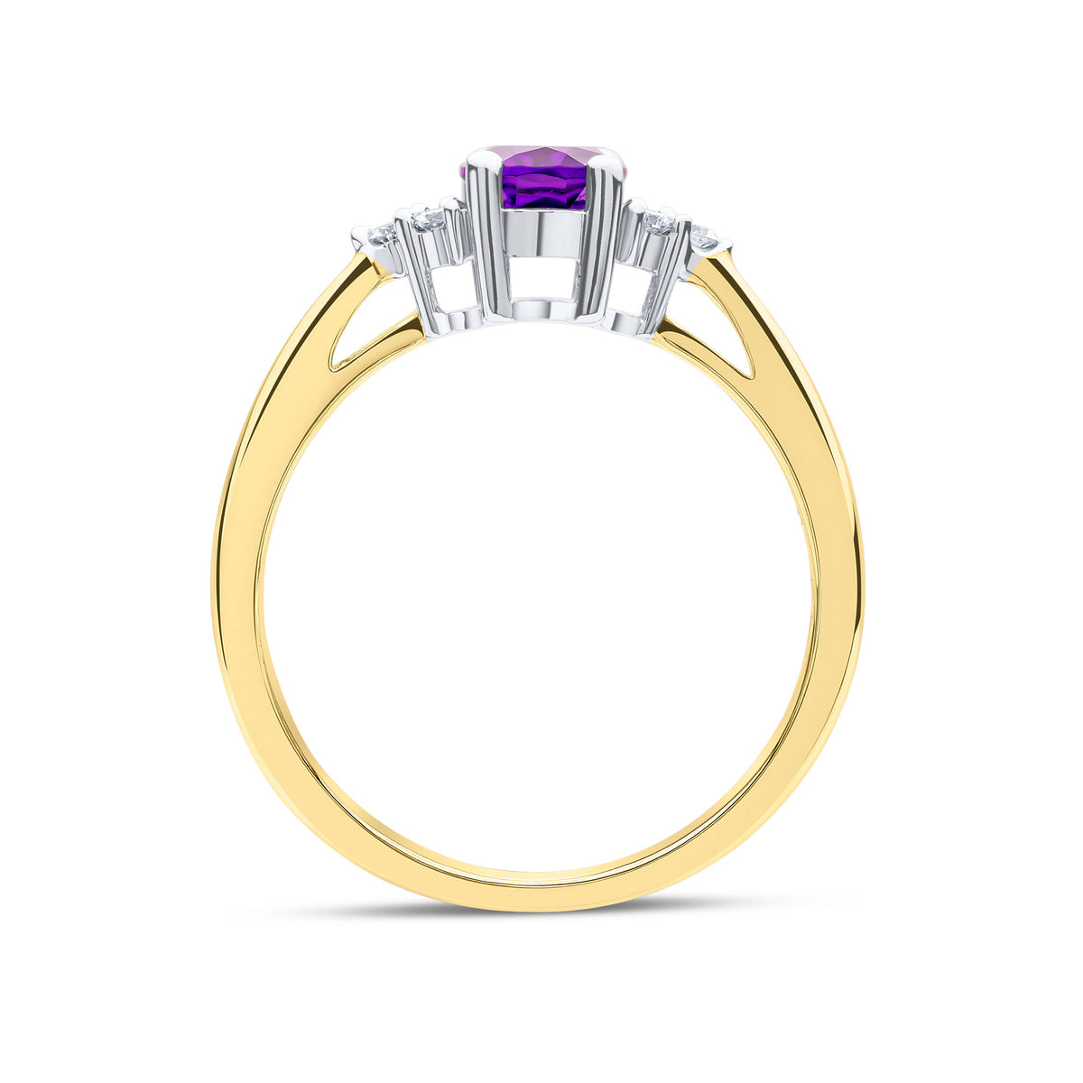 9CT YWG 7X5 OVAL AMETHYST & DIAMOND TREFOIL SHOULDERS RING