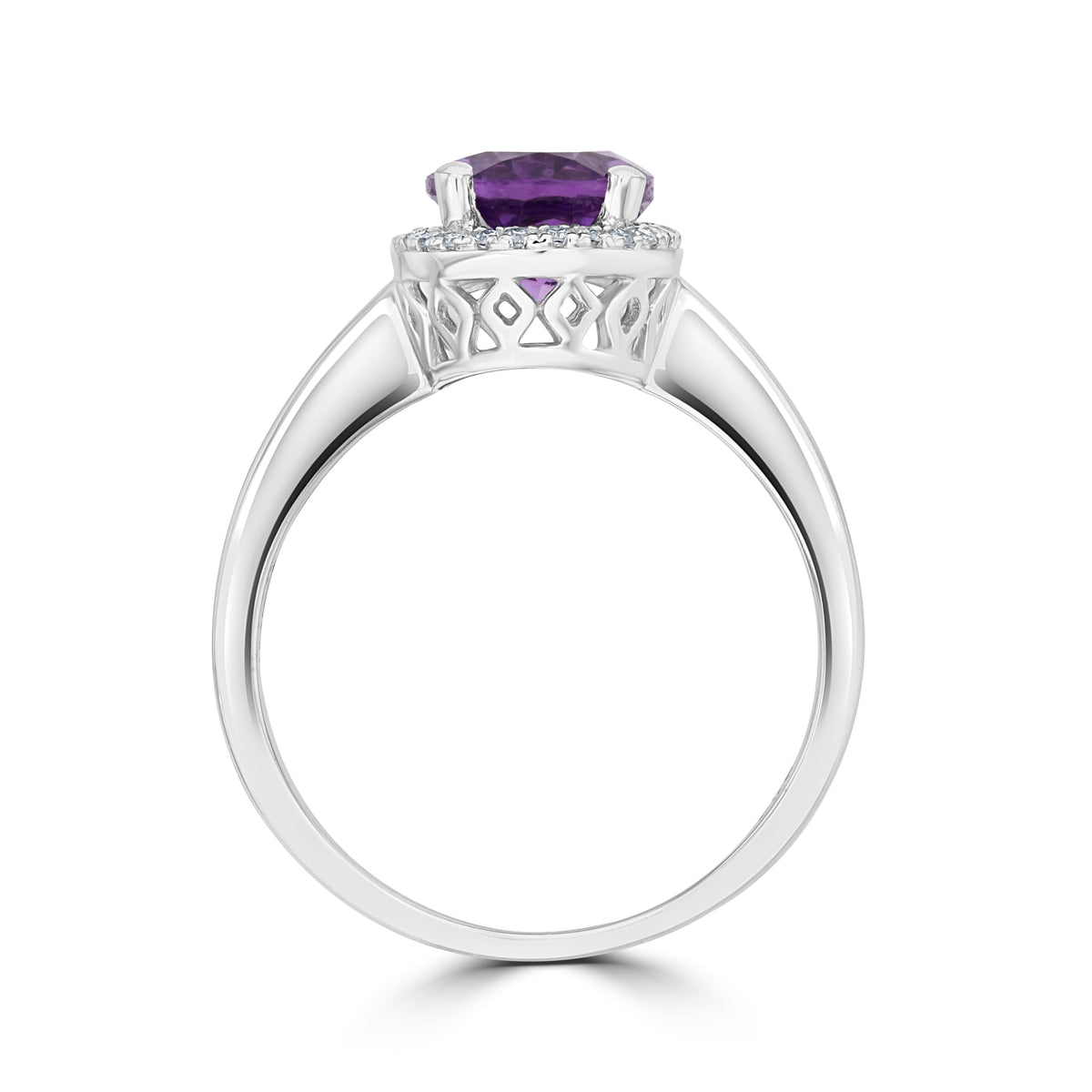 9CT WG 9X7 OVAL AMETHYST & DIAMOND CLAW SET CLUSTER RING