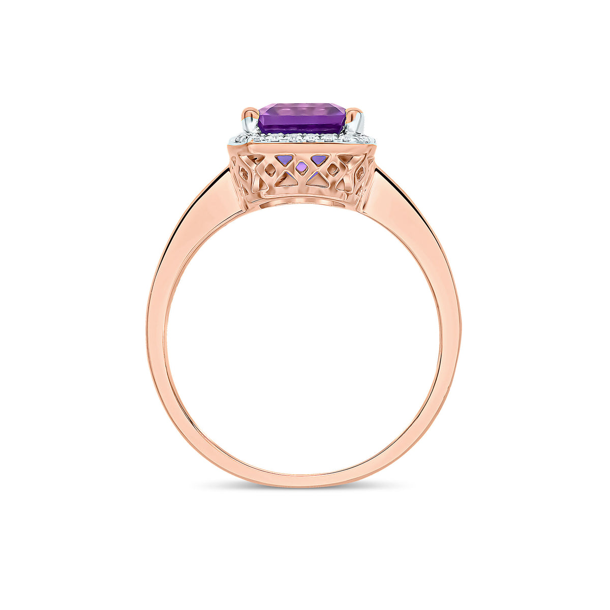 9CT RG 9X7 OCTAGONAL PINK AMETHYST & DIAMOND CLAW SET CLUSTER RING. RHODIUM TO DIAMONDS