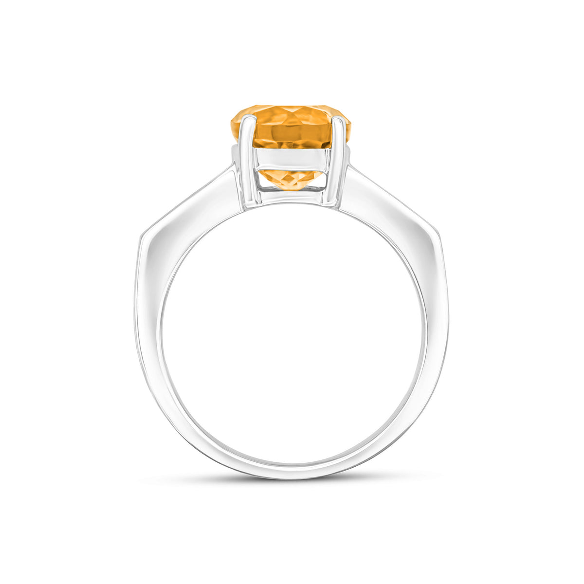 9CT WG CLAW SET 8MM ROUND CITRINE SINGLE STONE RING WITH CHANNEL SET DIAMOND SHOULDERS