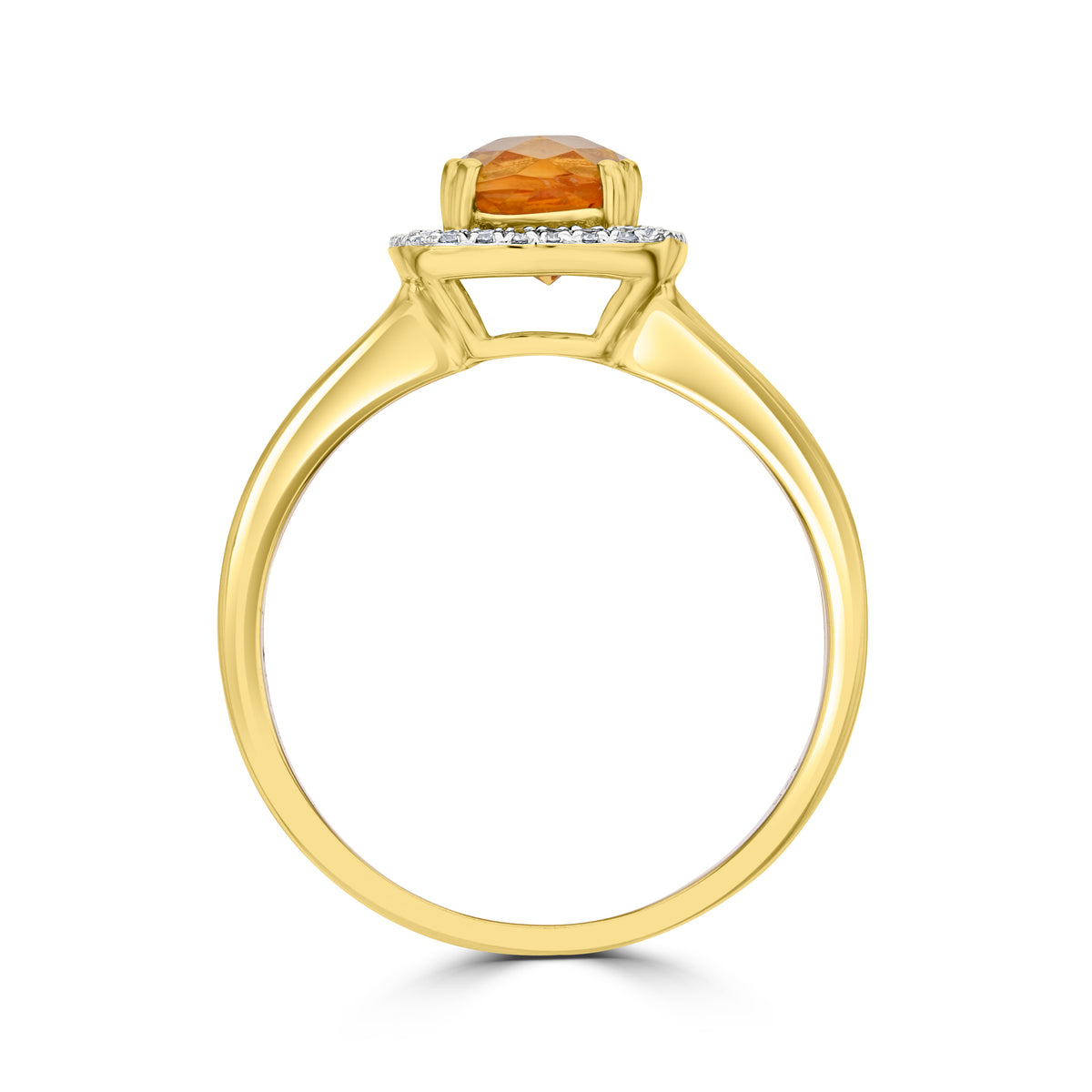 9CT YG 8X6 CUSHION CHECKERBOARD CUT CITRINE & DIAMOND HALO CLUSTER RING. RHODIUM TO DIAMONDS