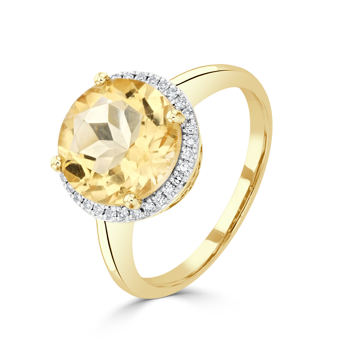 9CT YELLOW GOLD 10MM ROUND CITRINE & DIAMOND CLUSTER RING