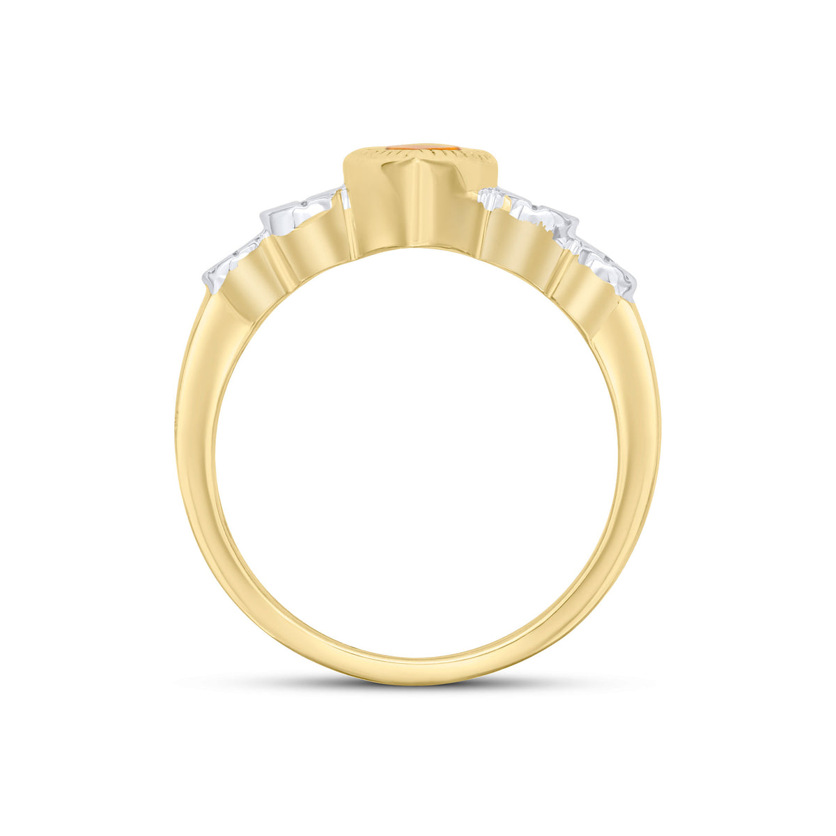 9CT YELLOW GOLD MILLEGRAIN PEARSHAPE CITRINE AND ILLUSION DIAMOND 4ST SHOULDERS RING. RHODIUM TO DIAMONDS