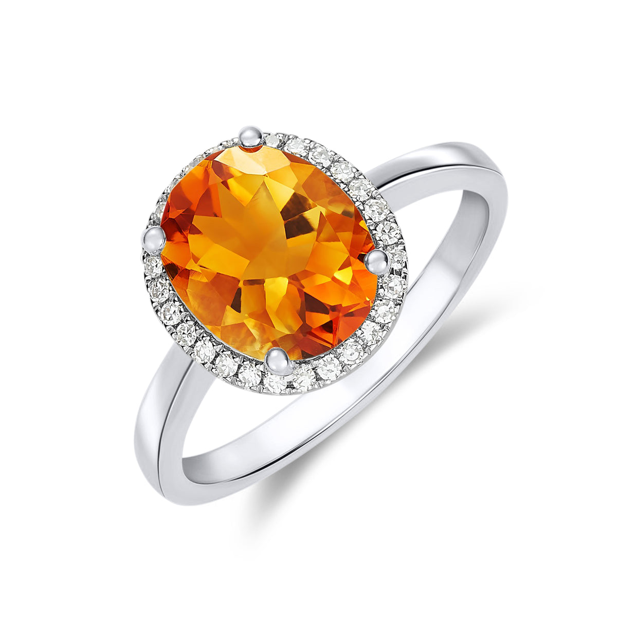 9CT WG 10X8 OVAL CITRINE AND DIAMOND CLAW SET CLUSTER RING