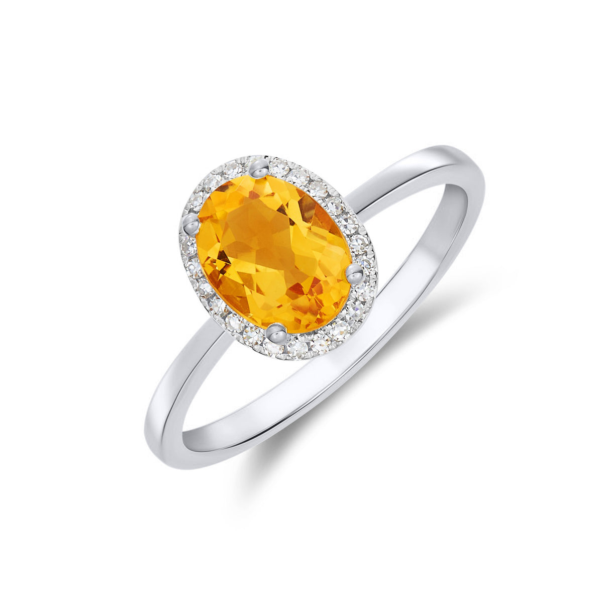 9CT WG 8X6 OVAL CITRINE AND DIAMOND CLAW SET CLUSTER RING