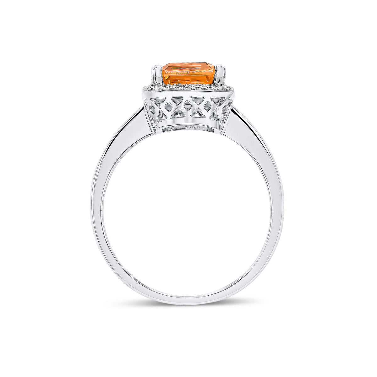 9CT WG 9X7MM OCTAGON CITRINE & DIAMOND CLAW SET CLUSTER RING