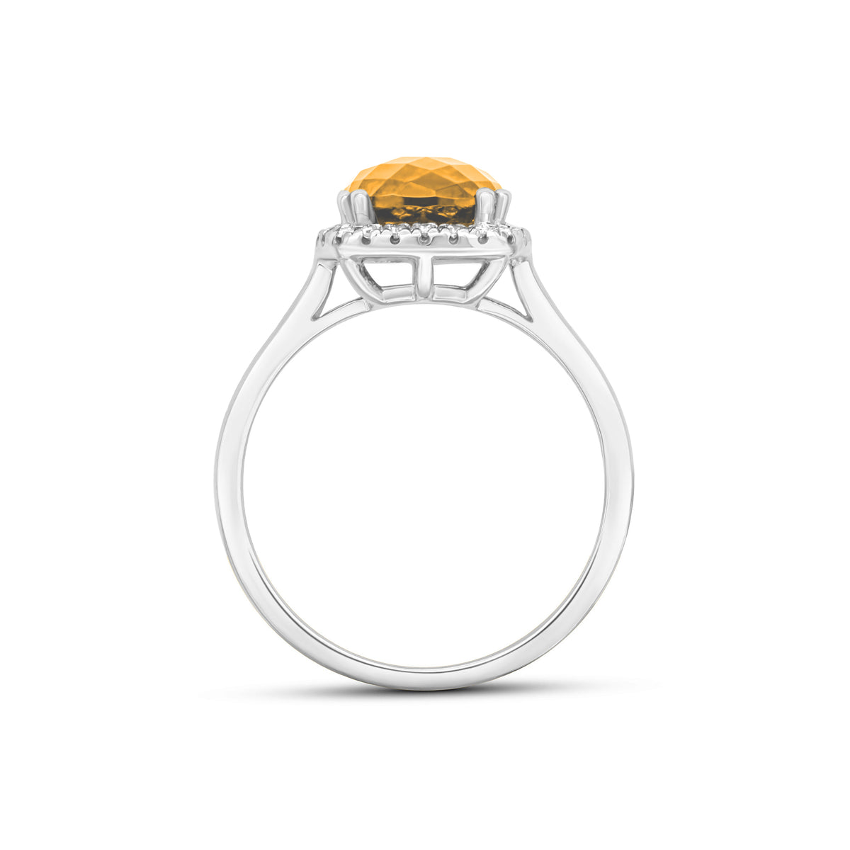 9CT WG 8MM CHECKERBOARD CUT CUSHION CITRINE & ROUND DIAMOND CLAW SET CLUSTER RING
