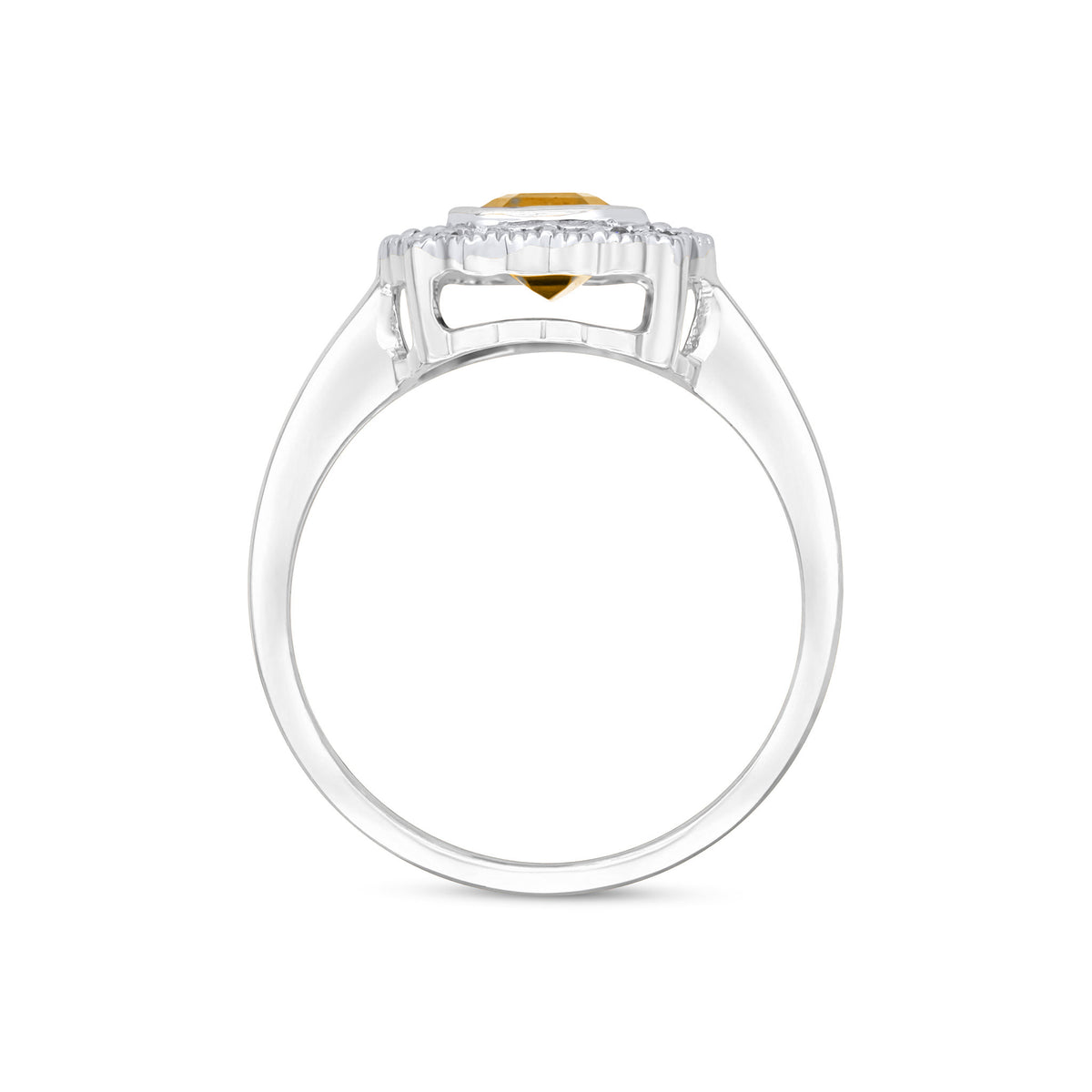 9CT WG RUBOVER 7X5 OCTAGON CITRINE AND DIAMOND CLUSTER RING WITH MILLEGRAIN EDGE