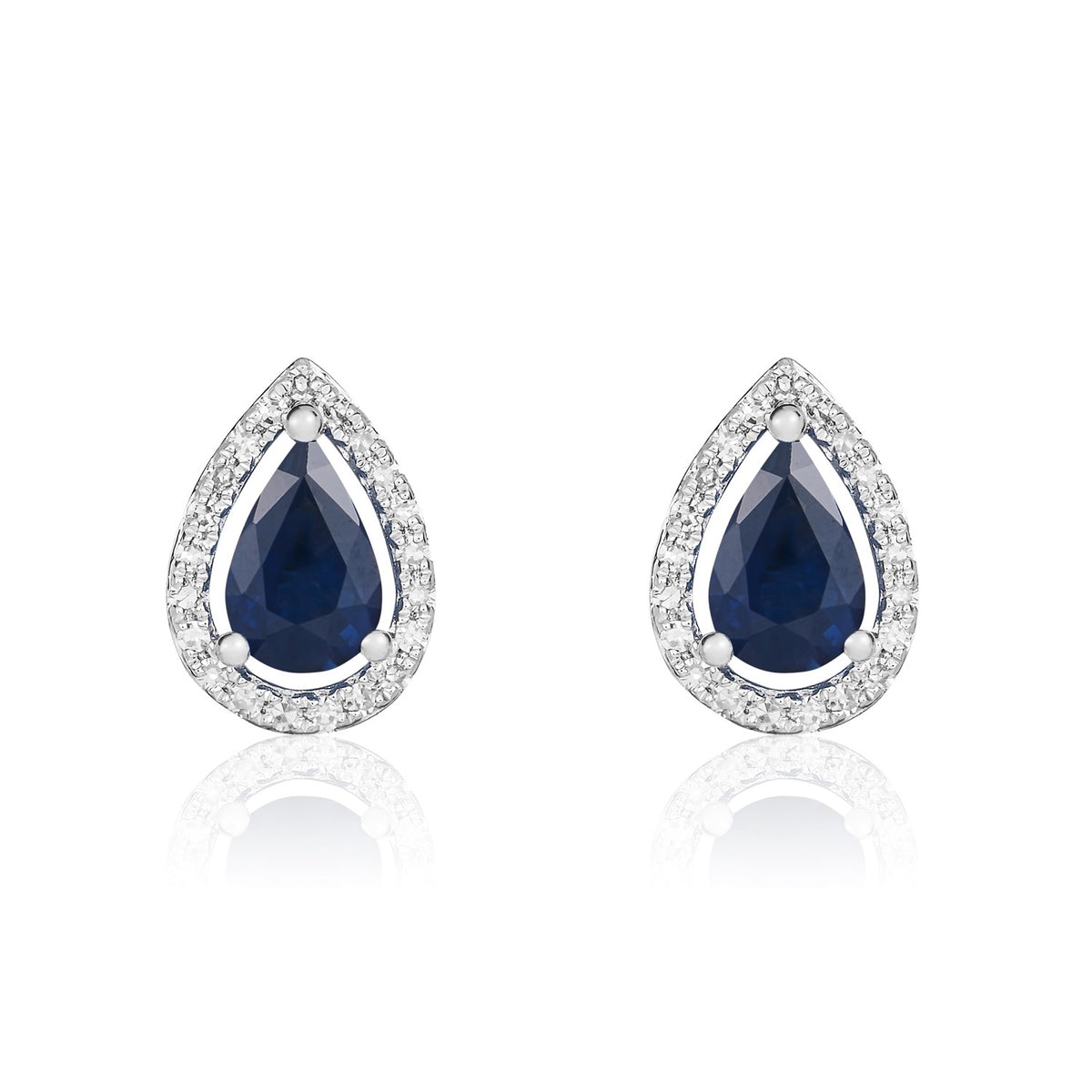 9CT WG 6X4 PEARSHAPE SAPPHIRE & DIAMOND HALO CLUSTER EARRINGS