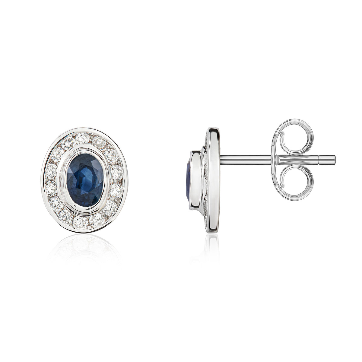 9CT WG 4X3 OVAL SAPPHIRE & DIAMOND CLUSTER EARRINGS