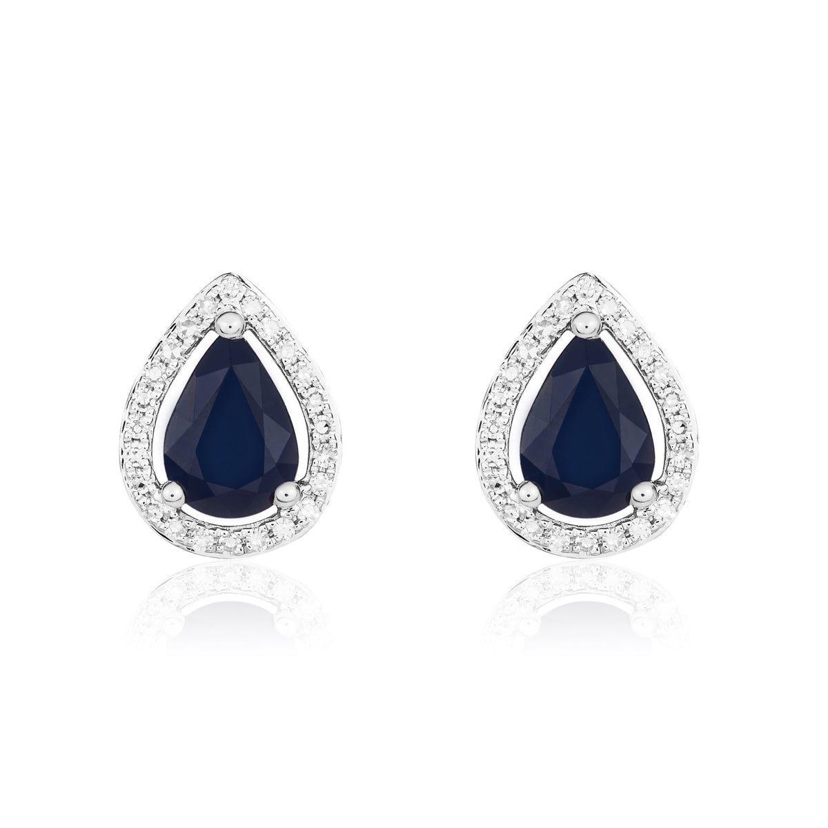 9CT WG 7X5 PEARSHAPE SAPPHIRE & DIAMOND HALO CLUSTER EARRINGS