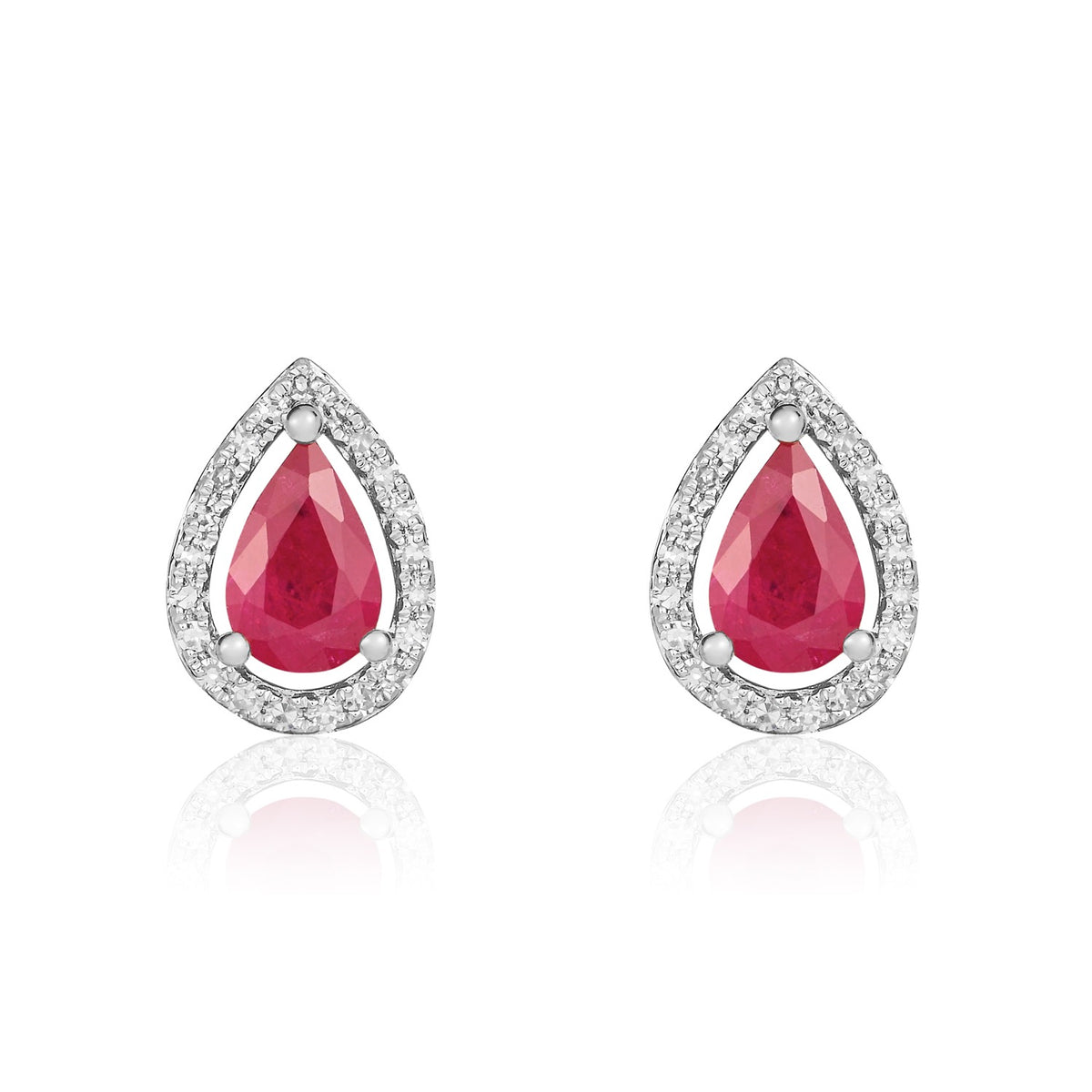 9CT WG 6X4 PEARSHAPE RUBY & DIAMOND HALO CLUSTER EARRINGS