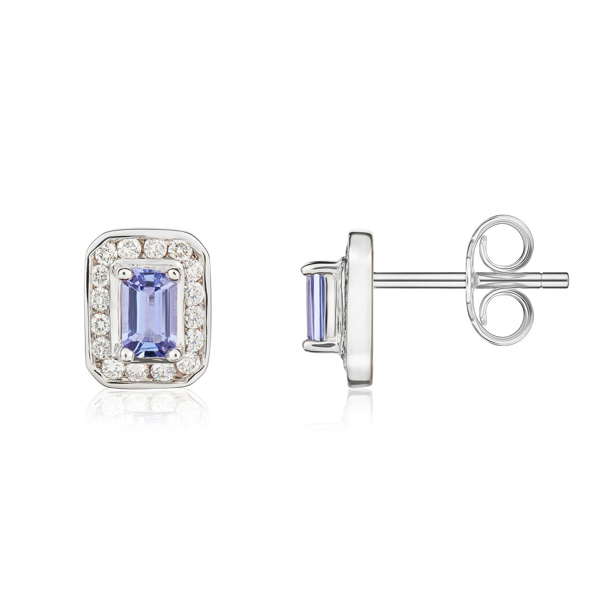 9CT WG 5X3 OCTAGON TANZANITE & DIAMOND CLUSTER EARRINGS