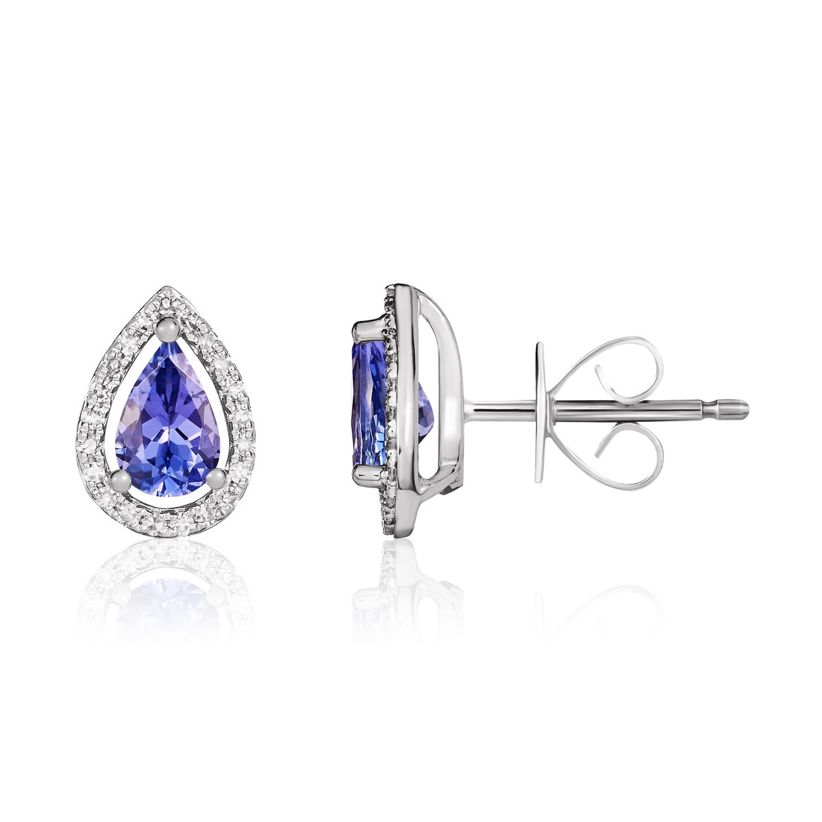 9CT WG 6X4 PEARSHAPE TANZANITE & DIAMOND HALO CLUSTER EARRINGS