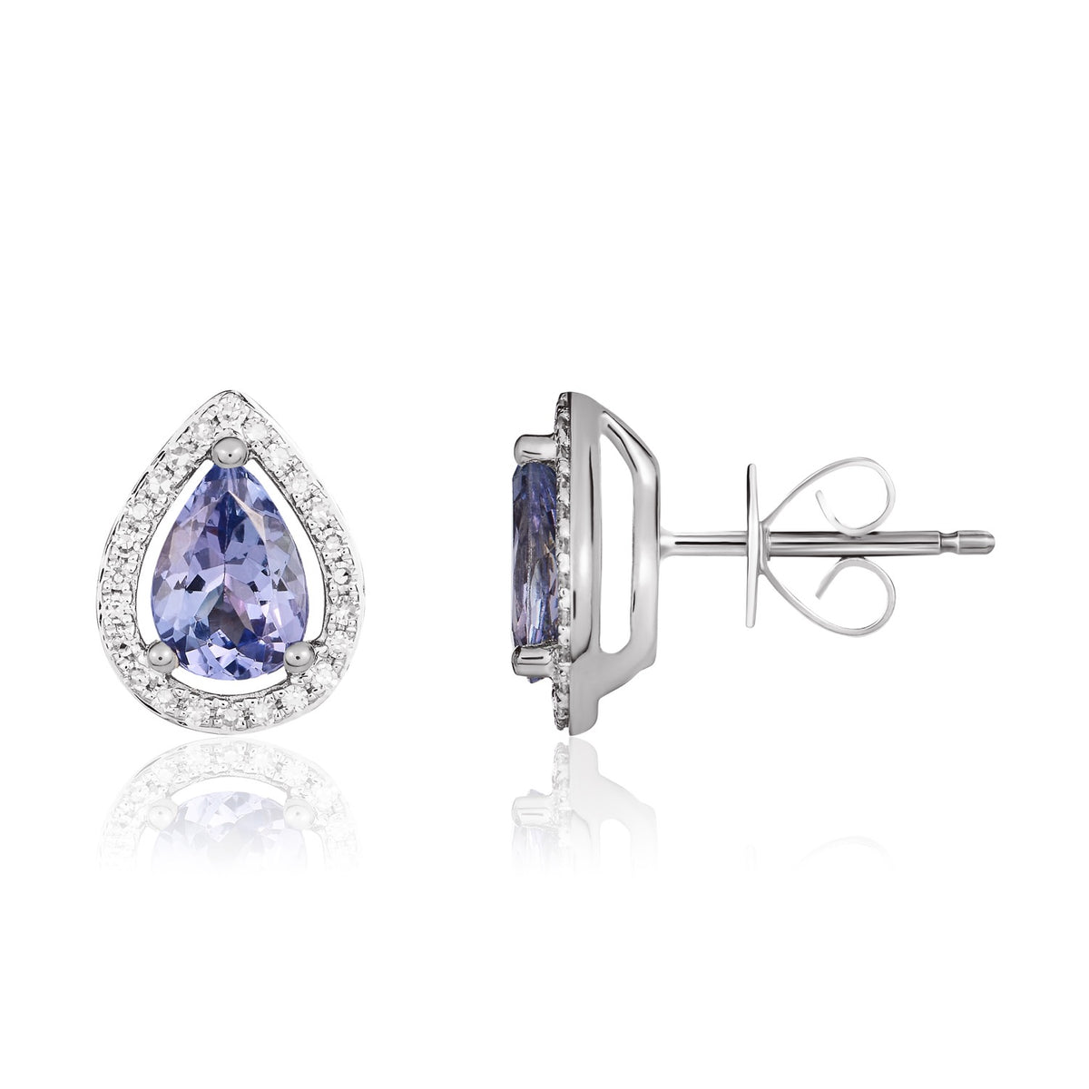 9CT WG 7X5 PEARSHAPE TANZANITE & DIAMOND HALO CLUSTER EARRINGS