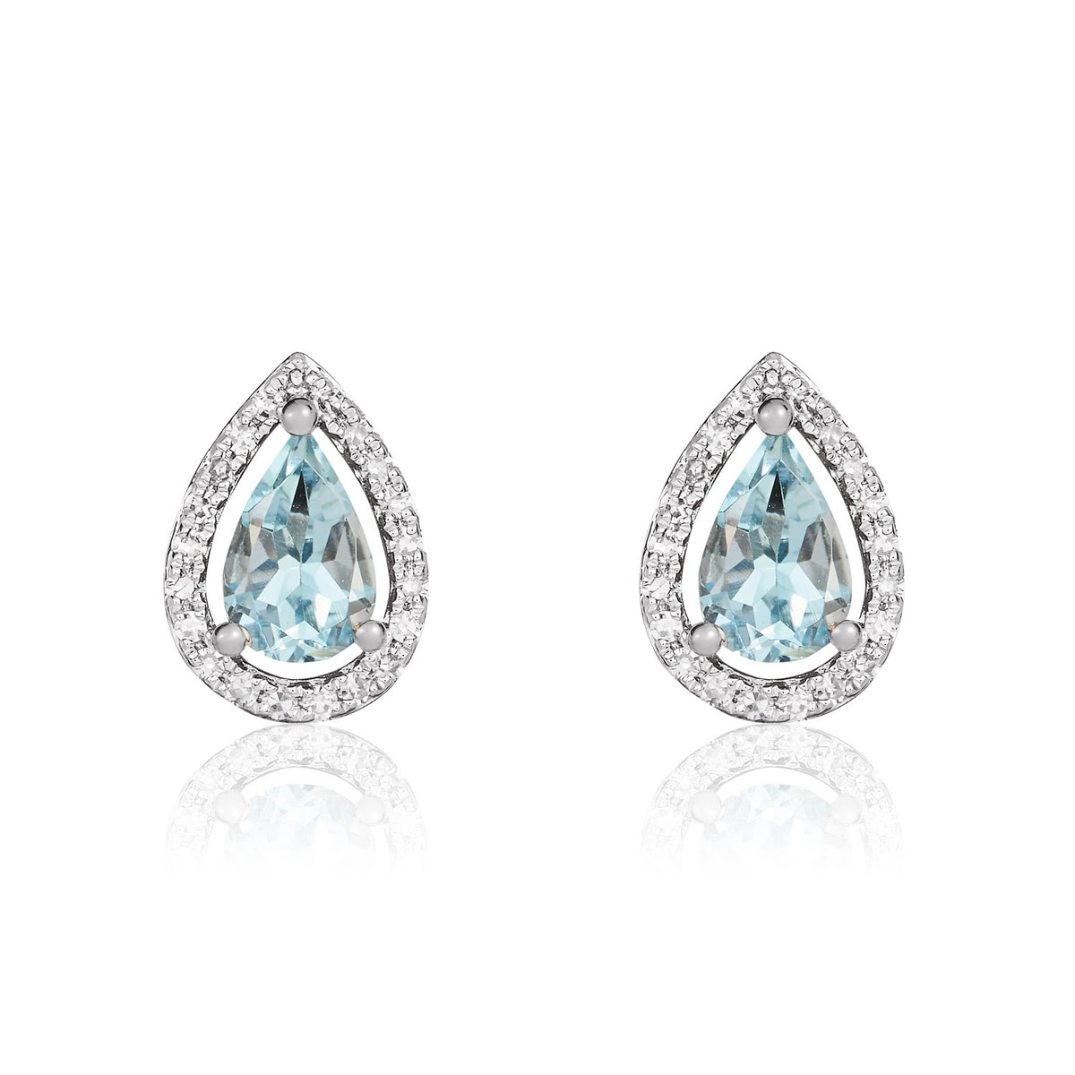 9CT WG 6X4 PEARSHAPE AQUA & DIAMOND HALO CLUSTER EARRINGS