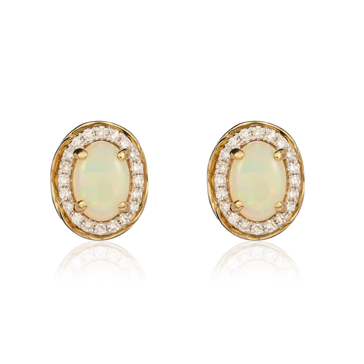 9CT YG 7X5MM OVAL OPAL & DIAMOND FANCY CLUSTER EARRINGS