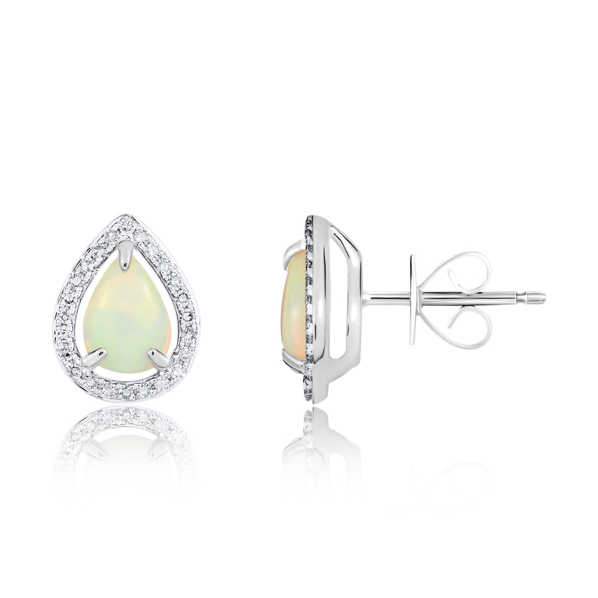 9CT WG 7X5 PEARSHAPE OPAL & DIAMOND HALO CLUSTER EARRINGS
